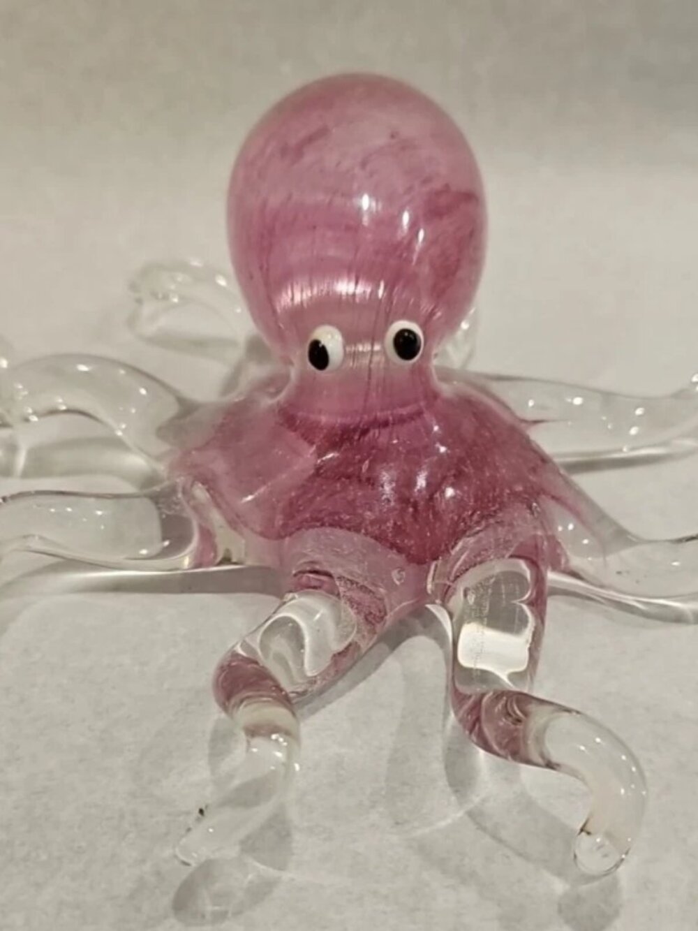 Murano Style Handblown Art Glass Octopus Paperweight Figurine Pink Clear Large - Picture 10 of 10